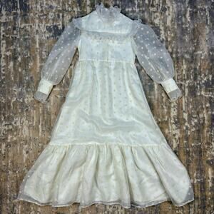 Vintage Dorissa of Miami 1960’s White Polka Dot Sheer Overlay Dress Size 7